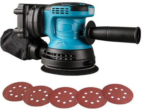 Ponceuse à Plâtre, Ponceuse Électrique de 300W,2800RPM Ponceuse Orbitale,5Pcs Disque Abrasif 125mm,Ponceuse Bois avec Collecte de Poussière pour le Polissage du Ponçage du Bois ﻿ ﻿ (Sans Batterie)