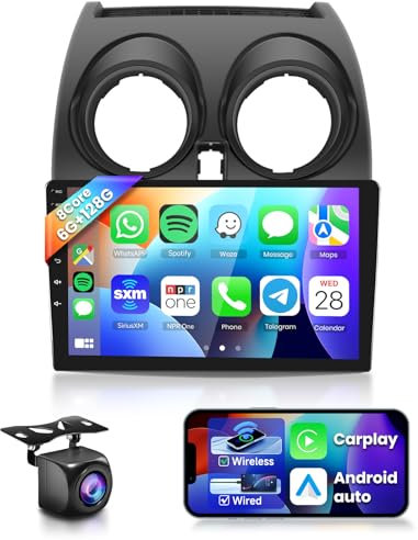 VECHTEL 8 Core 6G+128G Radio Coche Android 15 para Nissan Qashqai J10 2006-2016, 9 Pulgada IPS HD Pantalla Táctil Autoradio con Carplay Android Auto Inalámbrico DSP GPS Wi-Fi Bluetooth FM RDS Cámara