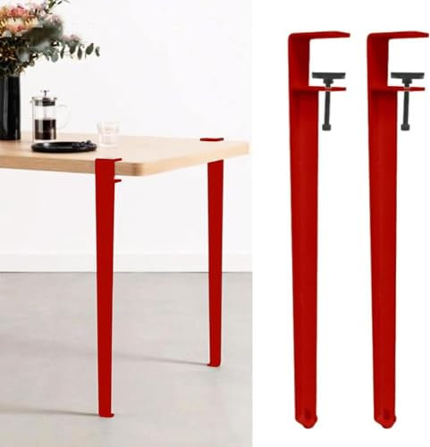 Lot de 4 pieds de table réglables en forme de F en métal pour table basse - Pas de perforation nécessaire - Pieds de table basse en fer rouge - 71 cm