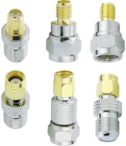 ACONRFTOL SMA/RP-SMA auf F Adapter Set 6-teilig RF Koaxial Adapter mit F Stecker/Buchse für TV Antenne, SAT Receiver, DAB+, FM, AM Radio, SDR, Scanner und Video