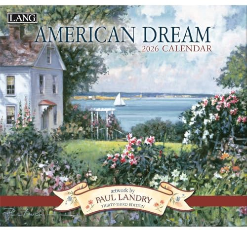 Lang American Dream Wandkalender 2026 - 12-Monatskalender mit gehefteter Bindung, Leinenprägung Americana Art von Paul Landry, 34 x 30,5 cm