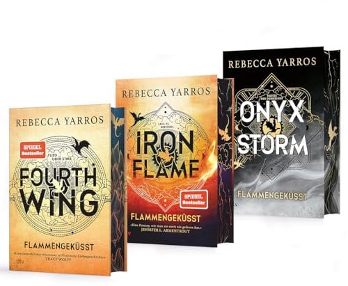 Fourth Wing, Iron Flame, Onyx Storm von Rebecca Yarros – Flammengeküsst-Reihe Band 1-3 im Bücherset inkl. Lesezeichen – Deluxe-Ausgaben Farbschnitt – Fantasy-Bestseller über Liebe Drachen & Abenteuer!
