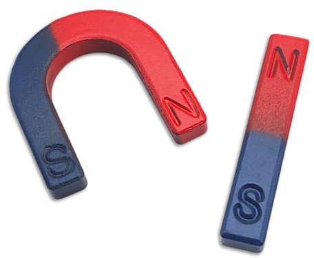 Set mit 2 pädagogischen Magneten – Hufeisen und Linear – N/S Rot Blau – Wissenschaftliche Experimente, Schule, Studenten und Lehrer – Ideal für pädagogische Projekte