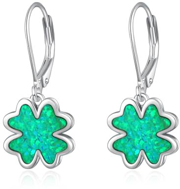 KINGWHYTE Kleeblatt Ohrringe 925 Sterling Silber Opal Vierblättrige Klee Ohrhaenger Grüner Opal Kleeblatt-Ohrringe Hängend Irischer Schmuck St Patricks Day Geschenk Für Frauen Mädchen