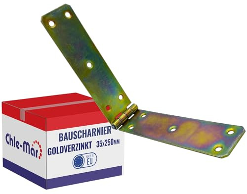 Chle-Mar Scharniere Schwerlast Verzinkt 35x250mm, Wetterfest | Robustes Türscharnier für Möbel & Holztüren, Stabiles Kistenband für Truhen & Schränke, Langlebig, für Innen & Außen