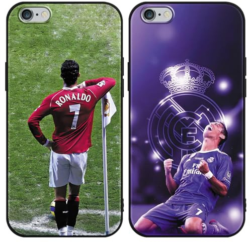 TBNMBGY 2 Stück Handyhülle für iPhone 6 Hülle 4.7, Fußball Legend Player Cool Mode Sport 7 Muster Case Weich Silikon Stoßfest Cover Schutzhülle für Fans, Jungen