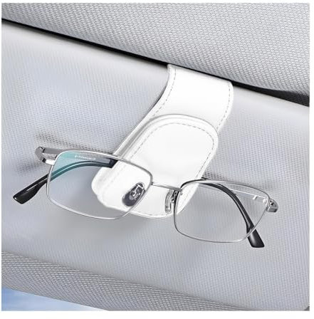 CGEAMDY Brillenhalter für Auto Sonnenblende, Auto Visier Brille Halterung, Magnetischer Leder Brillenhalter Clip, Ticket Karten Clip Brillen Halterung Geschenke (Weiß)