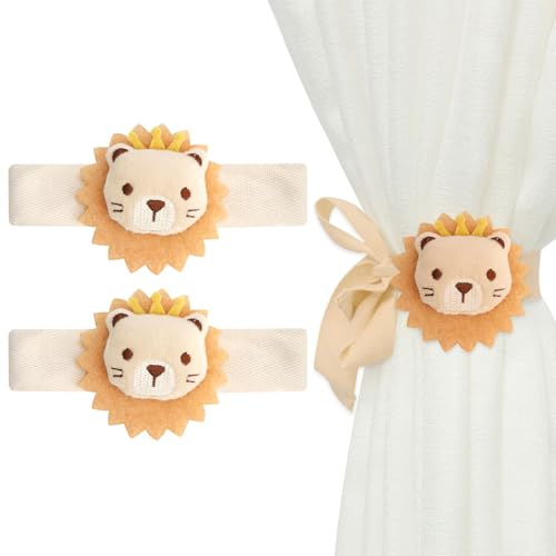 2 Stück Vorhang Raffhalter, Cartoon Löwe Vorhanghalter, Raffhalter für Vorhänge, Gardinenclips Raffhalter Seil, Gardinenhalter Vorhangseil Raffhalter, Gardinenband, für Haus Kinderzimmer Deko