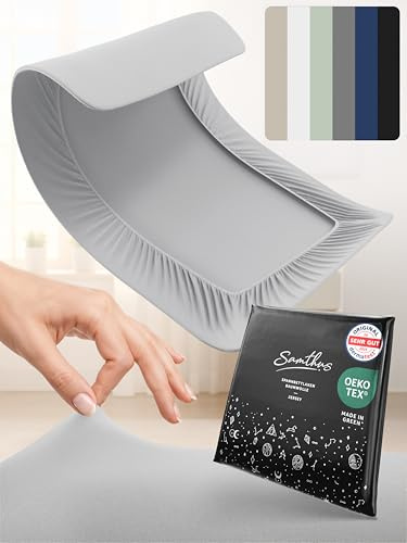 Samthus Jersey Spannbettlaken 90x200cm Oeko-Tex Made In Green - Hellgrau | Bettlaken Spannbetttuch aus 100% gekämmter Baumwolle - auf Hautverträglichkeit getestet - Bezug für Matratzen 15-25cm