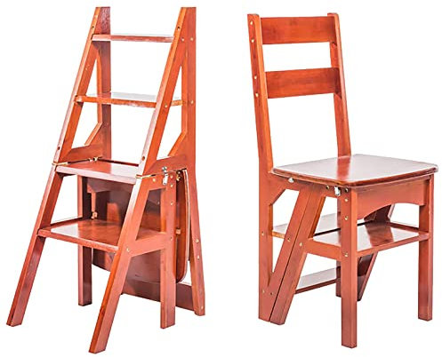 OZBME Chaise-échelle Pliante en Bois, escabeau, Tabouret de comptoir Pliable pour Adultes, Cuisine rétro, étagère de Rangement 2 en 1 (pin 37 x 42 x 90 cm)