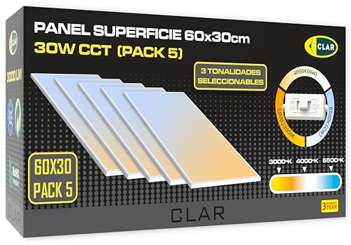 CLAR - LED Panel 60x30, Lampe Decke, Deckenleuchte 60x30, Deckenpaneele, LED Deckenleuchte, CCT einstellbar (Pack 5)