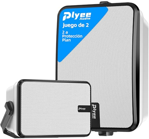 Plyee Audio 600W Altoparlanti Bluetooth da Esterno, Sincronizzazione Wireless tra Altoparlanti, Bassi Potenti, Montaggio a Parete per Patio, Veranda, Gazebo, Garage, Confezione da 2, Bianco (MZ-658)