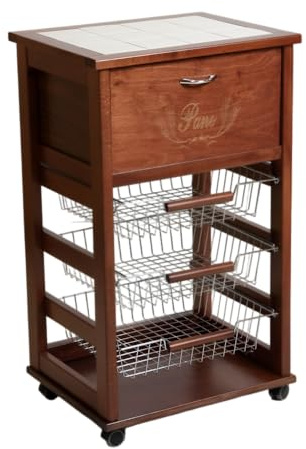 MA MAISON Carrello Salvaspazio in Legno dimensioni 85x49x39 cm - da Cucina, Piano d'appoggio Multiuso, 3 Cestini Contenitori, 1 Cassetto, Portapane, Portafrutta, 4 Ruote - Made in Italy (Noce)