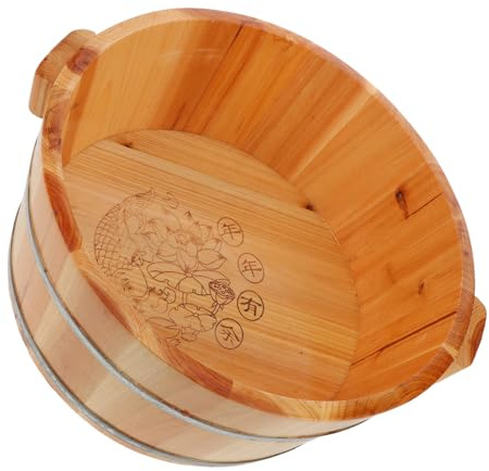 Cubo de Pedicura de Madera Marrón, Baño de Pies Portátil para Sauna | Diseño Profundo de Cobertura Completa, Ligero y Fácil de Llevar, Uso en Viaje y Descanso