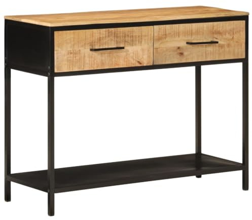 Generic Table console en bois de manguier massif et fer, 100 x 35 x 76 cm, stable et robuste, grand espace de rangement, pieds en fer