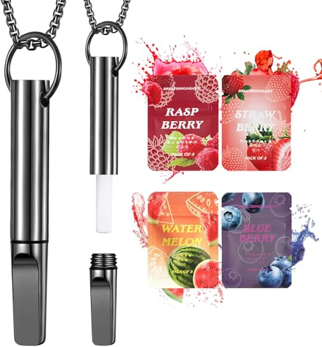 LINXINS 5 Pcs Breathing Necklace with Resistance Breathing Necklace with Resistance,Stainless Steel Detachable with Strawberry,Watermelon,Raspberry,Blueberry Flavoured Filters