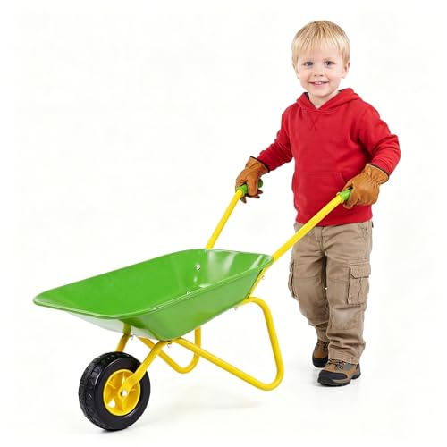KOMFOTTEU Kinderschubkarre aus Metall, rutschfesten Griffen & robustem Rad | Schiebkarre für Garten & Sandkasten, Outdoor Spielzeug für Kinder ab 3 Jahren, belastbar bis 15 kg