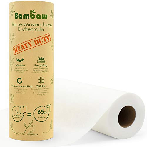 Bambus Küchenrolle | Waschbare Bambustücher | 20 Blätter | Saugstarke und Reißfeste Haushaltstücher | küchenrolle Wiederverwendbar | Papiertücher | schnelltrocknend | Bambaw