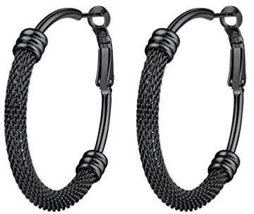 PROSTEEL Damen Creolen Ohrringe schwarz Edelstahl 40mm Runde Kreis Kreolen Hoop Earrings einzigartiges Ohrschmuck Accessoire für Cocktailparty Tanzball