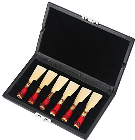 Bassoon Reed Case, PU Leder Abdeckung Holz schwarz Bassoon Reed Container Box Case mit Slots für 6pcs Schilf