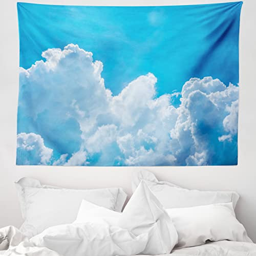 ABAKUHAUS Blau Weiss Wandteppich, Wolken und Himmel aus Weiches Mikrofaser Stoff Waschbar ohne Verblassen Digitaldruck, 150 x 110 cm, Blau Aqua