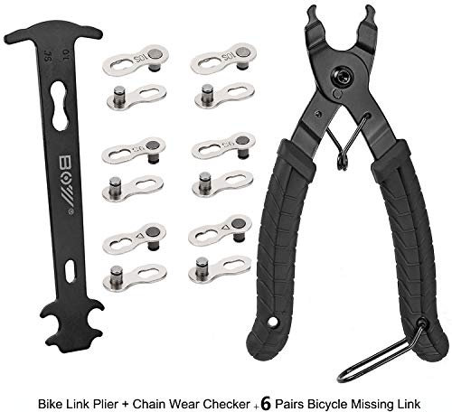 QKURT Fahrradkette Zange + Fahrrad Ketten Prüfer + 6 Paare Fahrrad Fehlt Link, Kettentrenner Fahrrad Fahrrad Fehlt Link für 6, 7, 8 Geschwindigkeits Kette| Professionell Fahrradkette Reparatur Set