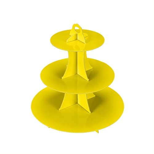 YLDW 3-Tier Cupcake Stand, Cake Stand Holder, Tiered DIY Cupcake Stand Tower for Dessert Table Displays, Birthday Theme Party Favors Decoration, Floral Tea Party, 12 W x 12.8 H, Yellow