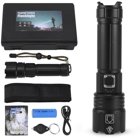 ONEVER Torcia a LED, 30000 lumen, super luminosa, torcia ricaricabile di tipo C, torcia con 5 modalità di illuminazione, torcia ad alta potenza per campeggio, cane da passeggio, regalo di emergenza