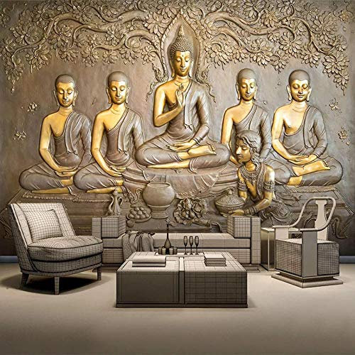 papier peint panoramique 3d tapisserie photo murales papier peint intissé poster geant décor mural moderne Trompe Loeil 400x280cm Statue de bouddha doré
