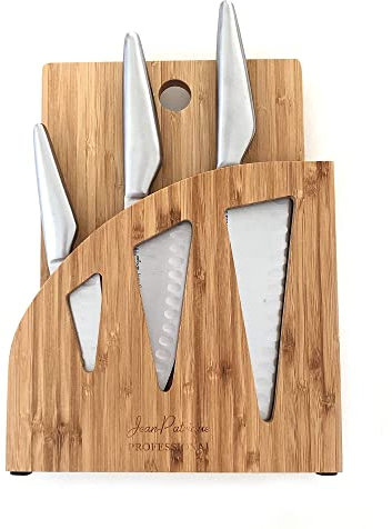 Chopaholic Oriental 3 Piece Chef Knife Set and Professional Bamboo Knife Block with Chopping Board Kitchen Knives Set Professional by Jean Patrique