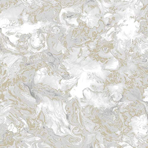 Liquid Marble Effect White Grey Gold Wallpaper Elixir Metallica Modern
