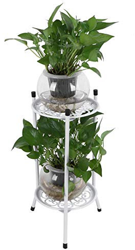 Alvinlite Eisen Art Pflanzgefäßhalter 2 Ebenen Metall Pflanzenständer Dekoratives Display Blumenregal für Hausgarten Terrasse Badezimmer Büro Wohnzimmer Balkonecke(Weiß)