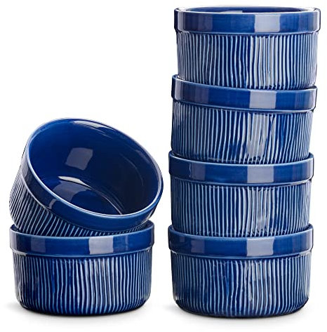 Navaris Boles de cerámica para Horno - Set de 6X Cuenco para Hornear a máx. 220 °C - Ramequines de 9 x 5 cm - Recipientes de gres de Cocina - Azul