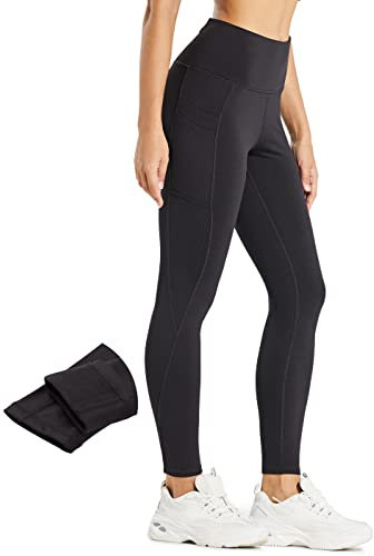 Comallan Damen Winter Thermo Leggings,Wasserdicht Lauf Yoga Fitness Training Wanderhosen Sport Hosen,Mit Fleece gefüttert und Taschen,Schwarz S
