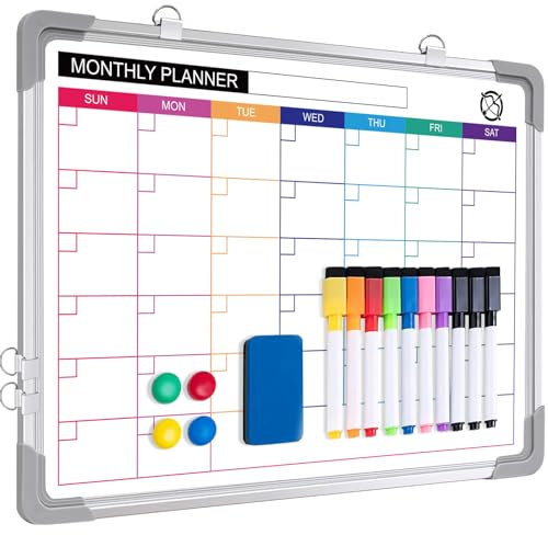 Magnetic Small A3 Whiteboard for Wall, ARCOBIS Monthly Planner Mini Whiteboard 40 x 30 cm Hanging Double-Sided White Board for Planning