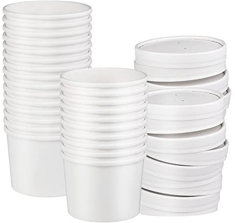 Giwrmu Lot de 25 récipients à soupe jetables avec couvercles, 355 ml, blanc