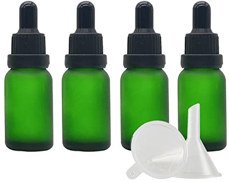 ZEOABSY 4 Pieces 15ml Empty Frosted Green Glass Dropper Bottles with Black Tamper-Proof Pipette for Essential Oil Aromatherapy Travel Cosmetics Storage Containers