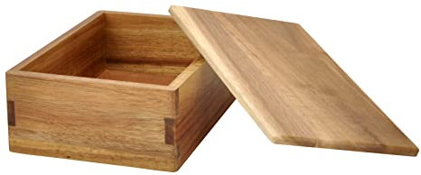 Spiretro Wooden Storage Box with Lid, Stash Box, Keepsake Chest to Organize Jewelry, Coins, Cards, Small Treasure, Herb, Handmade Natural Acacia Decorative Crate, Brown- 20.3 cm x 15.2 cm x 7.6 cm