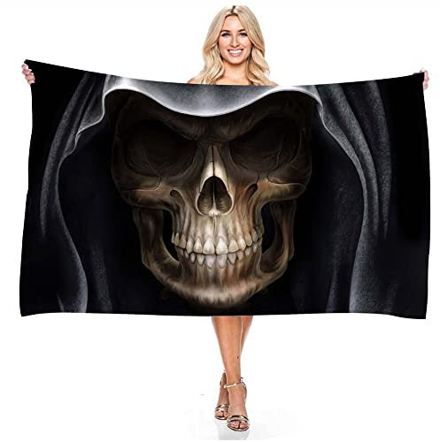 JXSMYT Totenkopf Strandtuch Kinder Jungen,Mikrofaser Handtuch Strandhandtuch Schnelltrocknend,Badetuch Picknickdecke Strandmatte (A01,100x200cm)