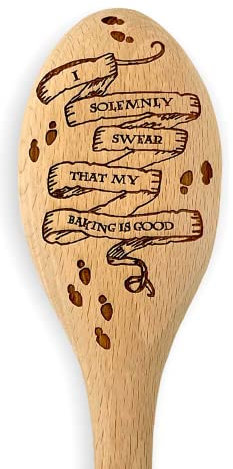 Harry The Wizard Baking Gift - Wooden Spoon Wand - Engraved Inscription - Cooking Baking Gift for Men & Women - Unofficial Fan Item (I Solemnly Swear)