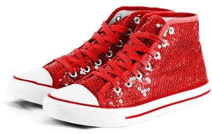 Party Factory Pailletten Schuhe, rot Glitzer, Größe 40, für Damen und Herren, Designer Turnschuhe, Sneaker für Karneval