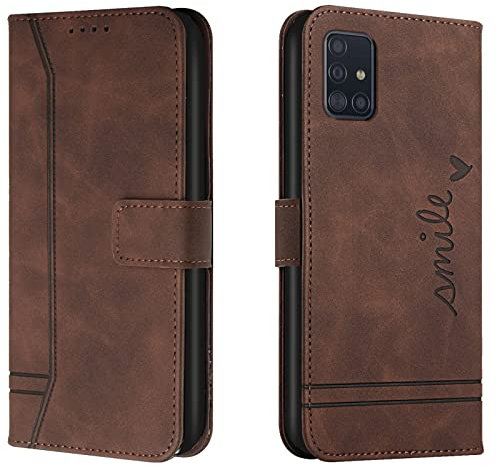 Lihondar Coque pour Samsung Galaxy A51 5G, Etui Portefeuille Samsung A51 5G, Protection Etui à Rabat Housse en Cuir PU avec Antichoc TPU [Fermoir Magnétique] Flip Housse pour Samsung A51 5G (Braun)