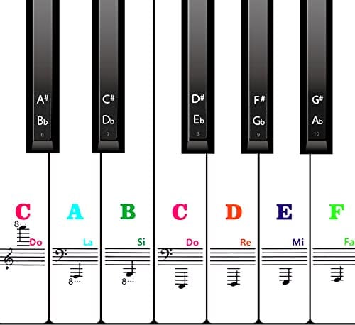 AIEX Piano Keyboard Stickers for 88/61/54/49 Key, Piano Notes Stickers Removable and Clear Piano Keyboard Letters for Beginners Kids (Colorful)