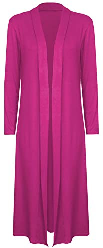 ELUM Maxi Plus Size Long Cardigans for Women UK New Ladies Collared Top Long Full Sleeve Floaty Women's Cardigan Coatigans Sizes 8-26 Fuchsia