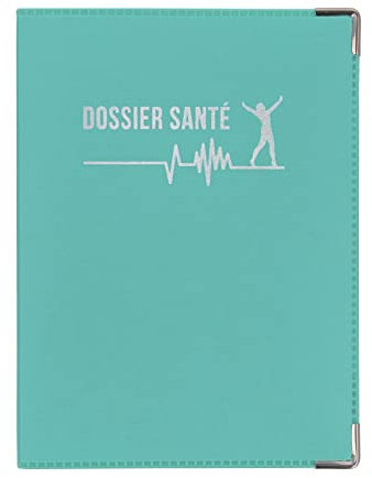 Porte Ordonnance Vert d'eau Fabrication Française Etui Carte Vitale mutuelle Dossier santé Feuilles Maladies