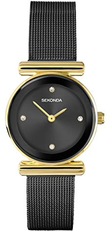 Sekonda AVA Damen-Quarzuhr mit Analoganzeige und Edelstahlarmband 26 mm, Schwarz, Armband
