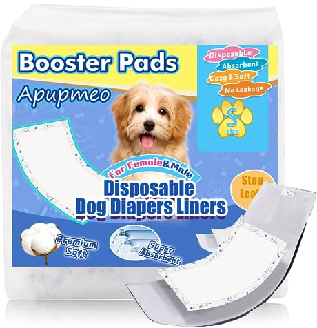 Apupmeo Disposable Dog Diaper Liners for Male or Female Dogs, 20PCS Doggie Diaper Insert Pads, Super Soft Absorbent Dog Booster Pads for Diapers Pet Belly Bands Wraps Period Pants Covers (S, 20)
