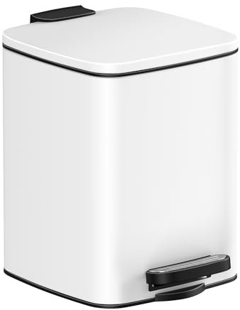 SONGMICS Cubo de Basura de Baño, 6 L Cubo Basura Compacta, con Pedal, para Espacios Pequeños, con Tapa de Cierre Suave, Acero, Blanco LTB590W0602