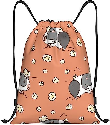 OPSREY Rucksack mit Kordelzug, Motiv: Meerschweinchen und Popcorn, Schwarz , S