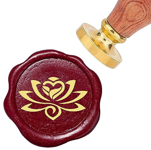 craspire Blumen-Wachssiegelstempel, Lotus, 25 mm, Abnehmbarer Messingkopf, Retro-Vintage-Siegelwachsstempel Mit Holzgriff Für Hochzeit, Party, Weihnachten, Umschläge, Einladungen, Geschenkpapier